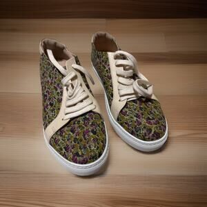 Anthropologie Women’s Boho Floral Print Sneakers Size 38 Low Top Lace-Up Shoes